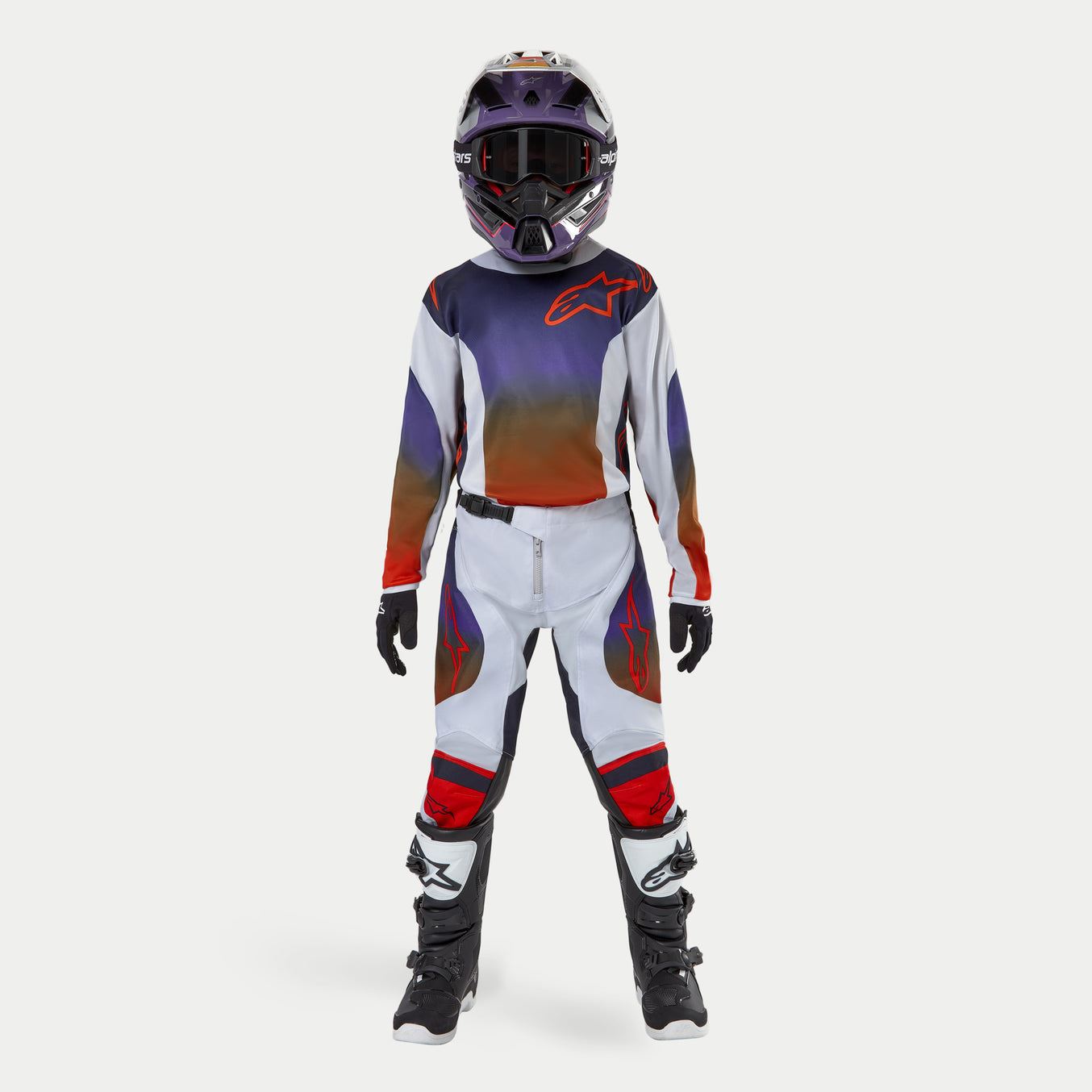Alpinestars 2024 Racer Hoen Youth Motocross Combo Kit Light Grey Hot Orange Black
